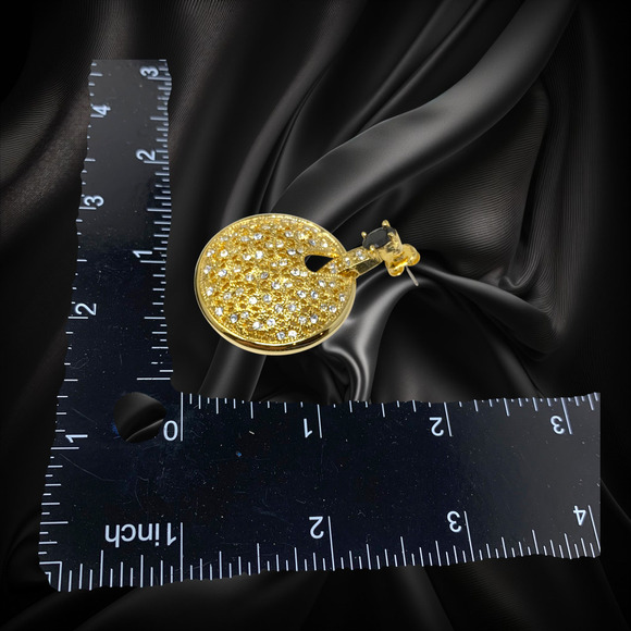 NEW Nadri Gold-Tone CZ Pavé Disc Drop Earrings Black Statement Doorknocker - Picture 5 of 6